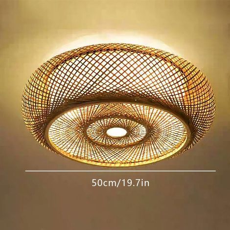 50cm Runde Deckenlampe Bambus Rattan Schlafzimmer Wohnzimmer Deckenleuchte (1/5)