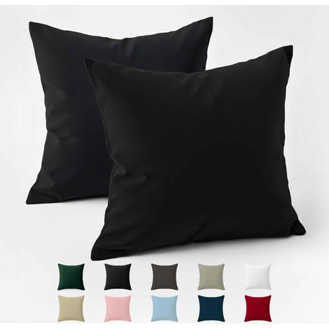 Taie Oreiller 65x65 Coton Renforcé Set de 2 Noir Tissage serré de 57 Fils/cm² Taie Oreiller 65 x 65 cm (1/5)