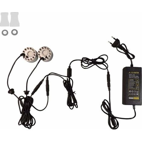 Netzteil + 2 Vernebelungsventilatoren für Aquarium, Teich, Nebelmaschine, Luftbefeuchter, Dekoration für Springbrunnen, Teich, Aquarium. (1/5)