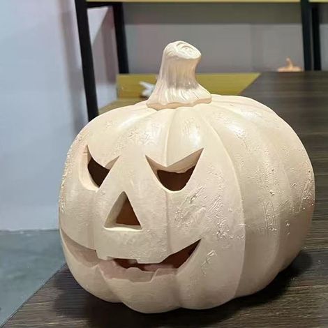 Lampe citrouille Jack O' Lantern en résine, faite main, en terre cuite, avec bougie - Blanche, Style B, Hauteur de la citrouille : 20 cm