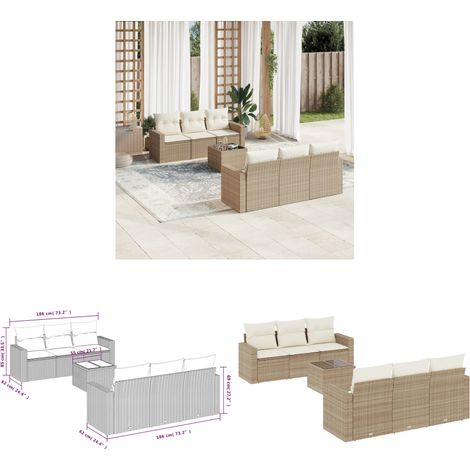 7-tlg. Garten-Sofagarnitur mit Kissen Beige Poly Rattan - Gartensorte - Esszimmergarnituren - Lounge Set - Outdoor Möbel - Gartenmöbelset - Home & Living (1/3)