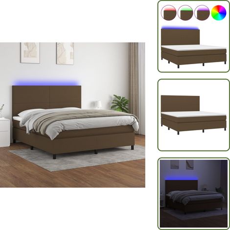 The Living Store Boxspringbett mit Matratze & LED Dunkelbraun 160x200 cm Stoff - Boxspringbett - Doppelbett - Lattenrost - Bettrahmen - Schlafsystem (1/5)