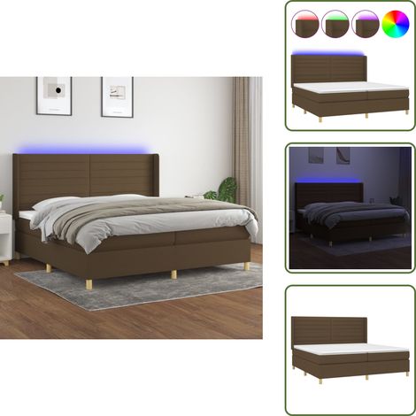 Sommier à lattes de lit matelas et LED Marron foncé 200x200 cm - Sommier Tapissier - Lit Plateforme - Lit Avec Rangement - Matelas À Ressorts Ensachés - Têtière Ajustable (1/5)