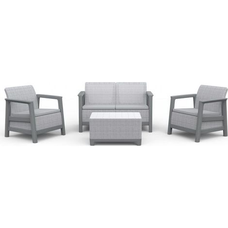 Salotto Salottino da Giardino Scandi Grigio Chiaro 4 Pezzi