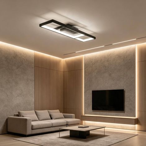 Plafonnier LED rectangulaire noir 70 x 30 cm, 43 W, 4600 lm, lumière réglable 3000 à 6000 K avec télécommande et mode veilleuse, éclairage moderne pour salon - CHICFURN (1/5)
