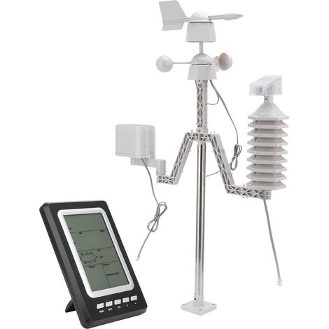 Wetterinstrument, Wetterstation, drahtlose Wettervorhersagestation mit LCD-Hintergrundbeleuchtung, Windgeschwindigkeits- und Regenmesser (1/5)