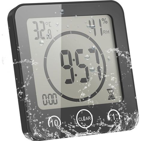 Horloge de salle de bain étanche avec compte à rebours, horloge murale, thermomètre, hygromètre (avec ventouse), minuteur de cuisine (1/5)