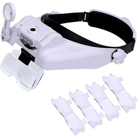 Loupe avec éclairage, fixation frontale avec 3 loupes de bijoutier à LED, zoom mains libres de 1x à 8x avec lentilles éclairées pour la lecture, la couture et la réparation de montres. (1/5)
