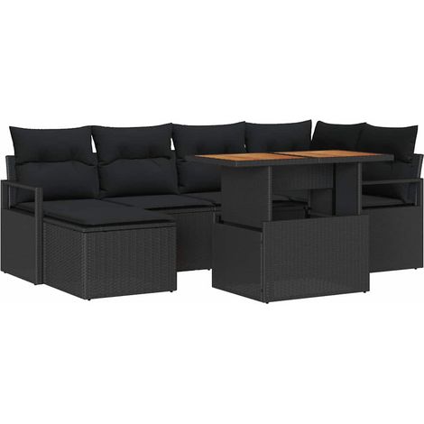 Garden Sofa Set with Storage 7 pcs Black Poly rattan vidaXL