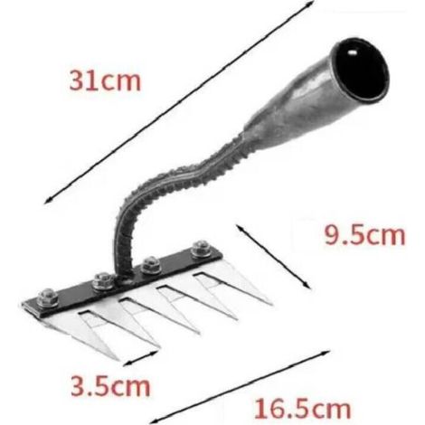 Râteau de désherbage en acier au carbone – 5 dents – Poignée ergonomique pour confort – Aération du sol et élimination des débris (1/4)