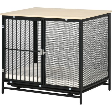 Cage pour chien, bac de rangement, tapis imperméable, plateau de fond amovible, verrouillable, noir, 80 x 55 x 71 cm (1/5)