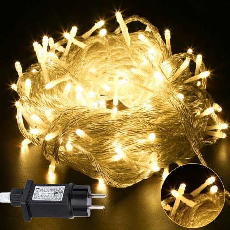 TolleTour Catena luminosa LED 20 m 200 LED bianco caldo, 8 modalità, memoria, cavo 5 m, IP44, cavo bianco, per Natale, giardino, balcone, terrazza, feste e casa (1/5)