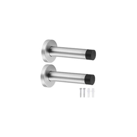 Lot de 2 butées de porte murales Butées de porte robustes en acier inoxydable avec tampon en caoutchouc Butées de porte avec vis et chevilles pour l'intérieur, pour protéger les murs (1/4)