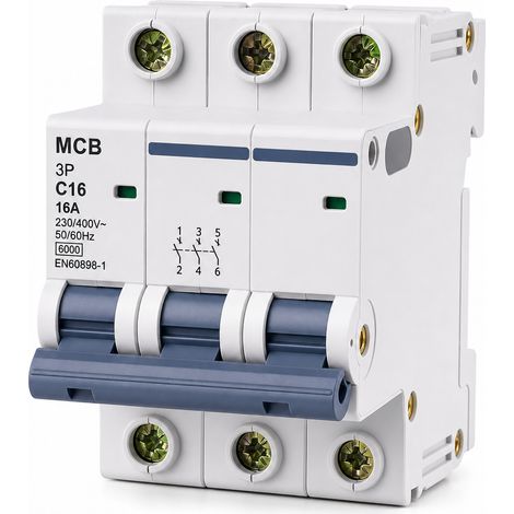Disjoncteur MCB 3P 16A courbe C 6kA sans différentiel