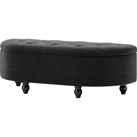 Pouf de rangement capitonné, couvercle à fermeture douce, aspect velours, 120 x 46 x 42 cm, gris foncé (1/5)