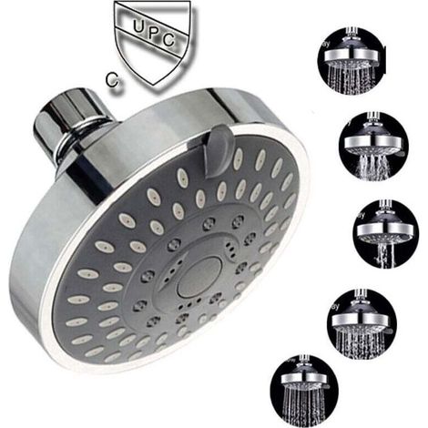 Pommeau de douche chromé orientable, Pomme de douche pluie ronde en acier tête de douche miroir face,. (1/3)