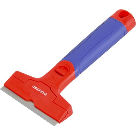 Kunststoffschaber für 90 mm gummierte Klinge mit Aufbewahrung und schnellem Klingenwechsel in Blau und Rot (1/2)