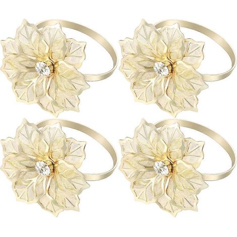 4er-Set dekorative Serviettenringe mit Blumenmuster für Valentinstags-Partys und Tischdekoration-Golden (1/3)