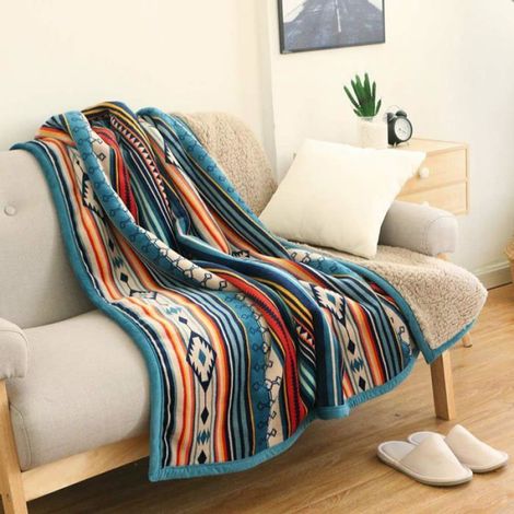 Plaid Couverture Polaire 125x150cm,Couverture en Flanelle Epaisse Douce et Confortable,Jeté de Canapé Sherpa Doux & Douillet Rayure (1/5)
