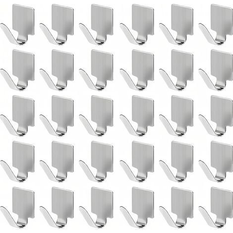 30 Pièces Crochet Adhesif Mural, Acier Inoxydable Crochets Adhesifs Muraux, Sans Perçage Crochet Adhésif, Couleur Argent Crochets Adhesifs