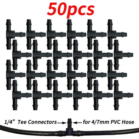 (C-50PCS-1/4'') Raccord cannelé 1/4'' pour tuyau d'arrosage 4/7 mm, micro-débit, arrosage goutte à goutte, connecteurs droits (1/5)