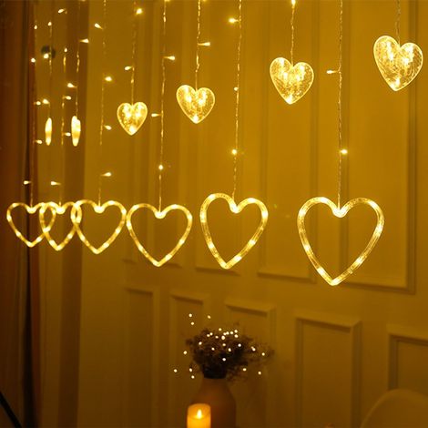 Cortina De Luces Led En Forma De Corazón - 138 Led - 12 Corazones (6 Grandes + 6 Pequeños) - 3,5 M - 8 Modos De Iluminación - Para Decoración De Boda Navidad Fiesta - 1 Unidad (1/5)