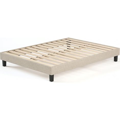 Sommier déco à lattes 160x200 cm en tissu beige - Axel (1/5)