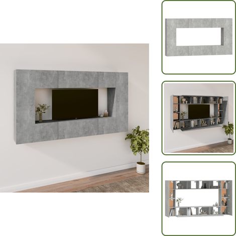 Muebles de TV gris hormigón - vidaXL Set de muebles de TV 8 pzas madera contrachapada gris hormigón - Muebles de almacenamiento