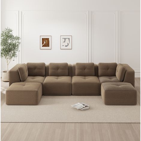 Canapé d'angle modulable marron en velours côtelé sans montage (1/5)