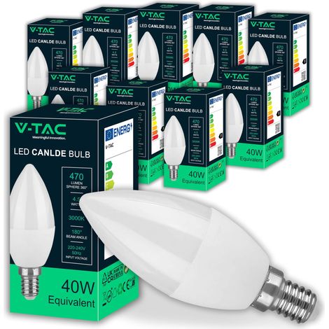 10x Ampoules LED Bougie E14-4,5W (équivalent à 40W) 470 Lumen - 3000K Blanc Chaud - Ouverture du faisceau lumineux 180° - Ampoule Efficacité Maximale et Économie d'Énergie (1/5)
