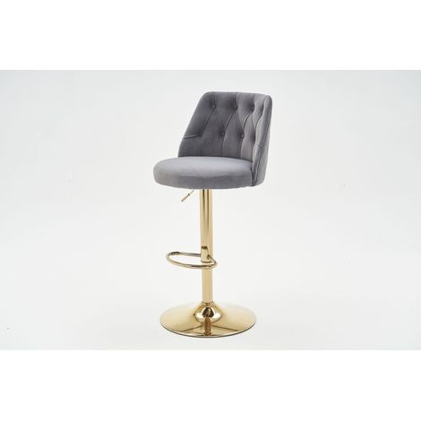 Tabouret de bar moderne en velours, hauteur réglable et pivotant – Capitonné, dossier et repose-pieds, idéal pour cuisine et bar familial (1/5)