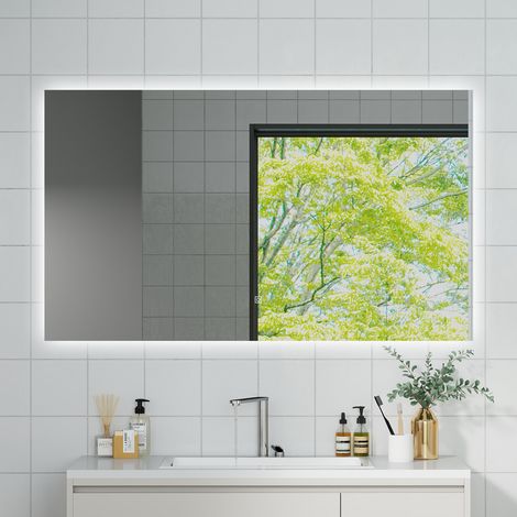 OCEAN Specchio da bagno con LED 100x60cm,Dimmerabile, Antiappannamento,Memoria,IP44, Vetro HD,Doppio interruttore,Orizzontale/Verticale (1/5)