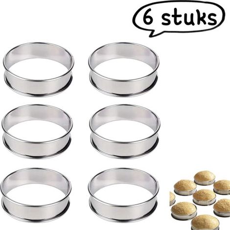 Set de 6 cercles à muffins en acier inoxydable, antiadhésifs et à double couche. Moule à gâteau en métal, diamètre 8,5 cm, Argent. (1/5)