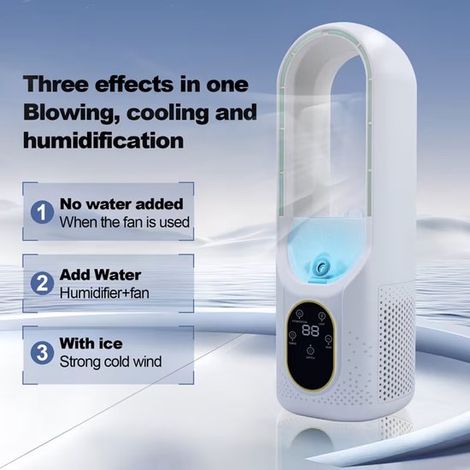 Mini raffrescatore d'aria - 6 velocità della ventola, design senza pale, interfaccia USB, funzione timer, adatto per scrivanie, camere da letto e uffici domestici - Bianco (1/5)
