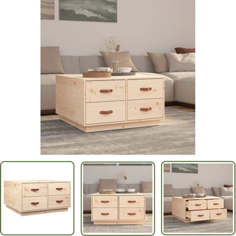 The Living Store Table basse 80x80x45 cm Bois massif de pin - Table Basse - Meuble Salon - Table D'appoint - Table Design - Bois Massif (1/5)