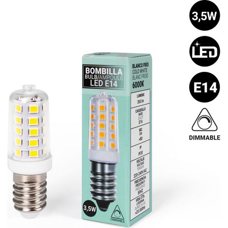 Bombilla LED E14 Tubular 220-240V AC - 3,5W - Tamaño Pequeño - Blanco Frío