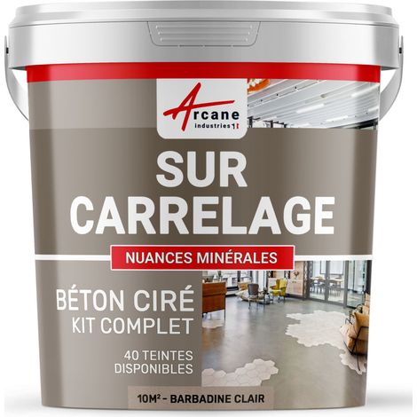 Béton ciré sur carrelage, cuisine, salle de bain, mural, sol, plan de travail, décoratif, revêtement, douche, kit - 10 m² (en 2 couches) Barbadine Clair - ARCANE INDUSTRIES