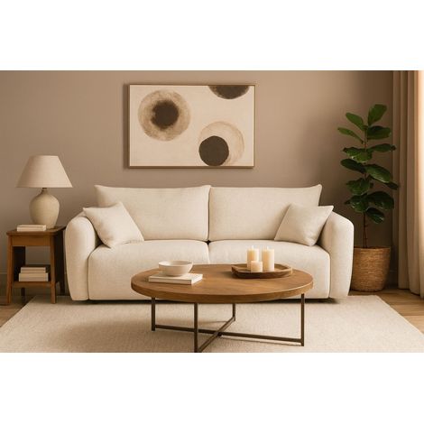 Sofa 3-Sitzer mit Schlaffunktion RUDEN in Stoff Bello Creme (1/5)