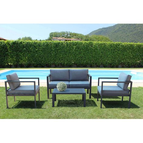 Set Salotto da Giardino Divano 2 Poltrone e Tavolino con Cuscini in Alluminio Antracite