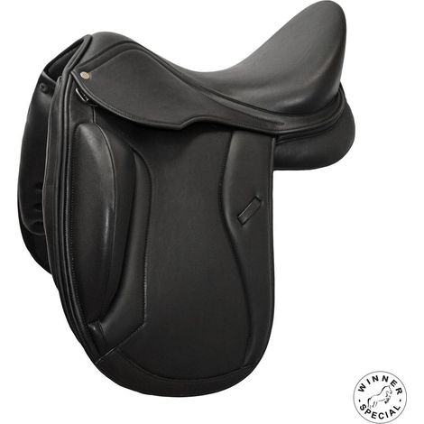 17", NERO: Sella da dressage in cuoio doppiato monoquartiere modello Aachen winner special