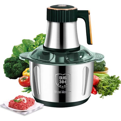 Hachoir Électrique 5L en Acier Inoxydable, Hachoir à Viande 500W avec 6 Lames, 5 Vitesses Réglables, Mixeur Multifonction pour Viande, Légumes, Noix et Aliments Bébé, Facile à Nettoyer (Vert) (1/5)