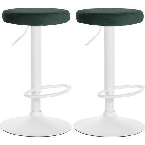 Lot de 2 tabourets de bar avec assise en tissu velours vert et cadre métal blanc TDB10701 (1/4)