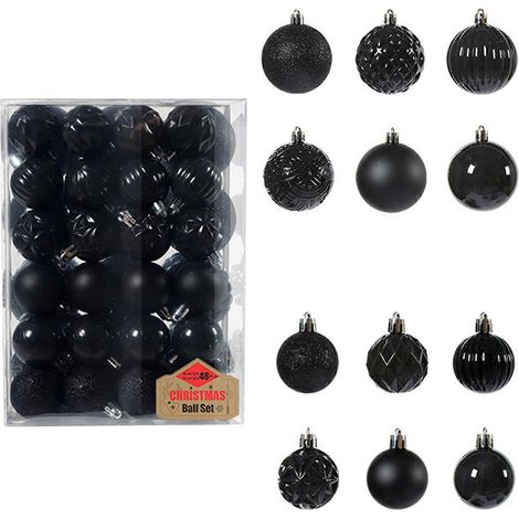 48 Weihnachtskugel-Anhänger für Weihnachtsbaumschmuck, Hängekugeln, Ornamente, Hochzeitsfeier, Neujahrsgeschenk 2023, Schwarz (1/5)