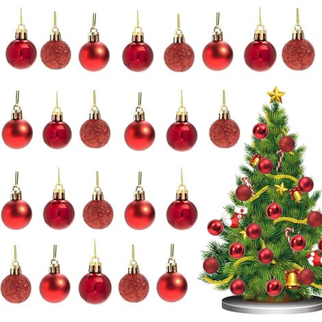 24 Pièces Boule de Noël Rouge - Mini 3 CM de Diamètre, Plastique, Suspendre Sapin, Décoration Intérieur et Extérieur (1/5)