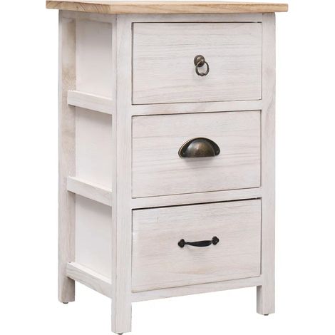 Mueble auxiliar de 35 x 25 x 57 cm con 3 cajones y práctico estante decorativo en madera de paulownia blanca 020046457 (1/5)