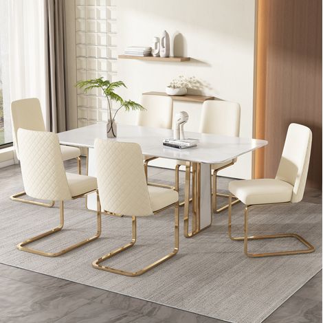Set di 6 sedie da pranzo 52x45x88 cm in velluto beige per soggiorno – MEUBLIV (1/5)
