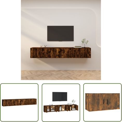 The Living Store TV-Wandschränke 3 Stk. Räuchereiche 80x34,5x40 cm - TV-Wandschrank - Holzwerkstoff Möbel - Fernsehschrank - Wohnwand Regal - Aufbewahrung (1/5)