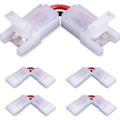 Lot de 5 bandes LED 5050 de 8 mm à 2 broches avec connecteurs en L à 90 degrés, adaptateur d'angle LED à angle droit sans soudure (1/5)