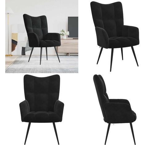 Relaxsessel Schwarz Samt - Samtsessel - Schwarzer Sessel - Wohnzimmersessel - Bequemsessel - Lounge Chair - Home & Living (1/5)