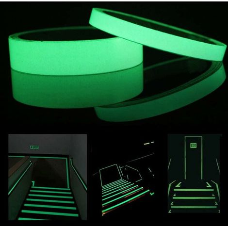 Lot de 2 rubans adhésifs phosphorescents - Vert - 10 m - Amovibles, imperméables et photoluminescents